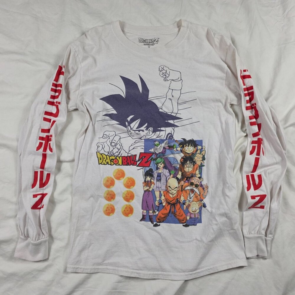 Dragon Ball Z Mens Size Small White Graphic Shirt Anime Long Sleeve Cotton